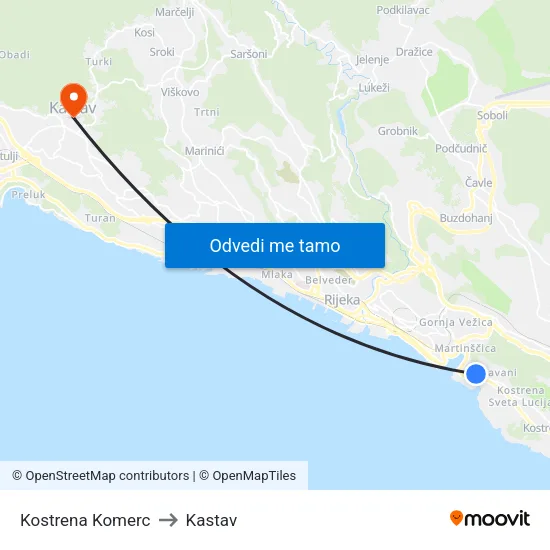 Kostrena  Komerc to Kastav map