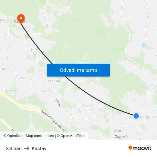 Selinari to Kastav map