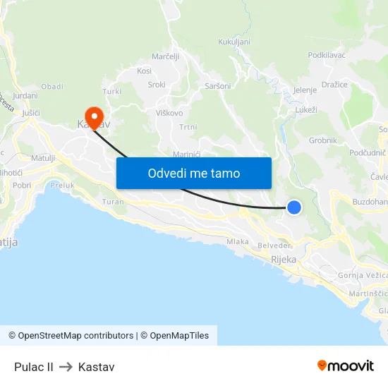 Pulac II to Kastav map