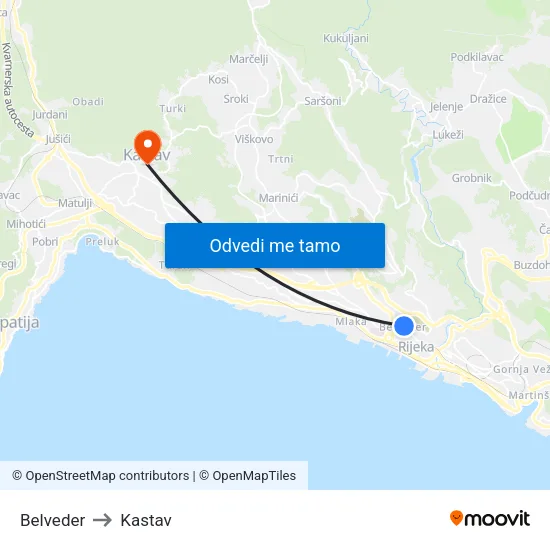 Belveder to Kastav map