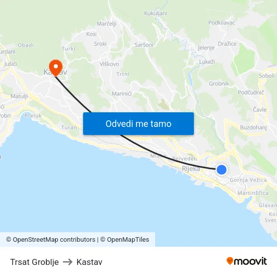 Trsat Groblje to Kastav map