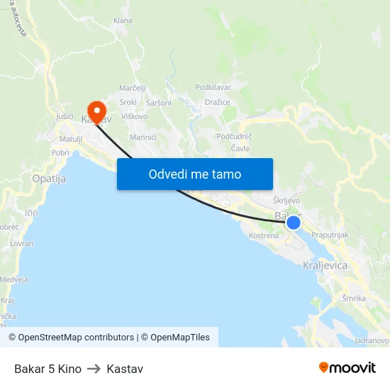 Bakar 5 Kino to Kastav map