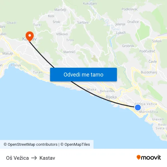 Oš Vežica to Kastav map