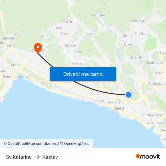 Sv.Katarina to Kastav map