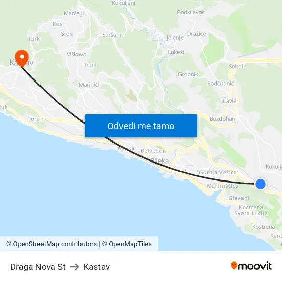 Draga Nova St to Kastav map