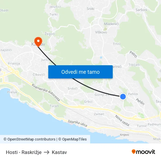 Hosti - Raskrižje to Kastav map