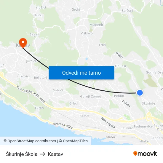 Škurinje Škola to Kastav map