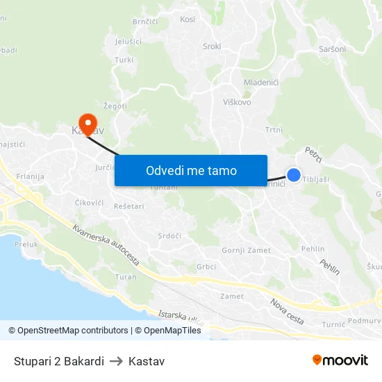 Stupari 2 Bakardi to Kastav map