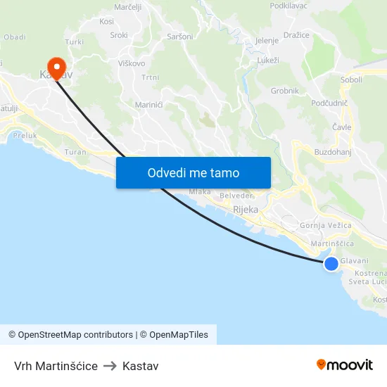 Vrh Martinšćice to Kastav map