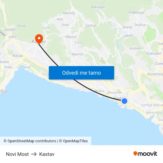 Novi Most to Kastav map