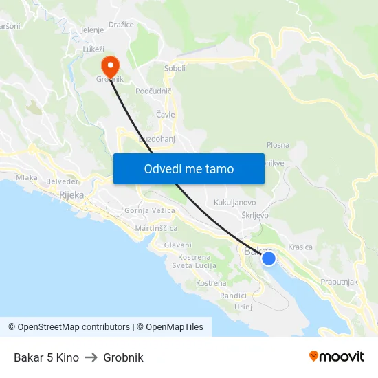 Bakar 5 Kino to Grobnik map