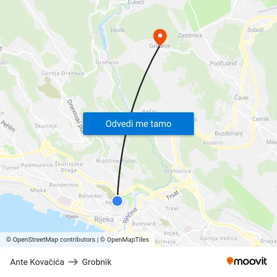 Ante Kovačića to Grobnik map