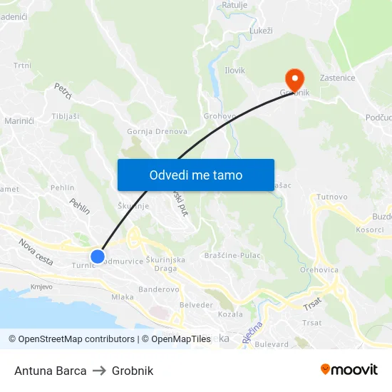 Antuna Barca to Grobnik map