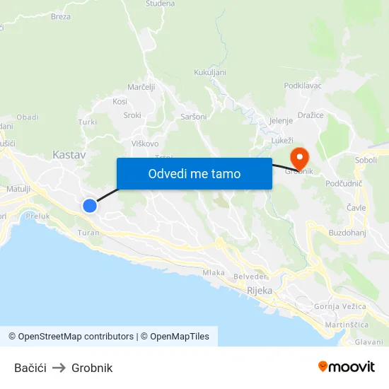 Bačići to Grobnik map