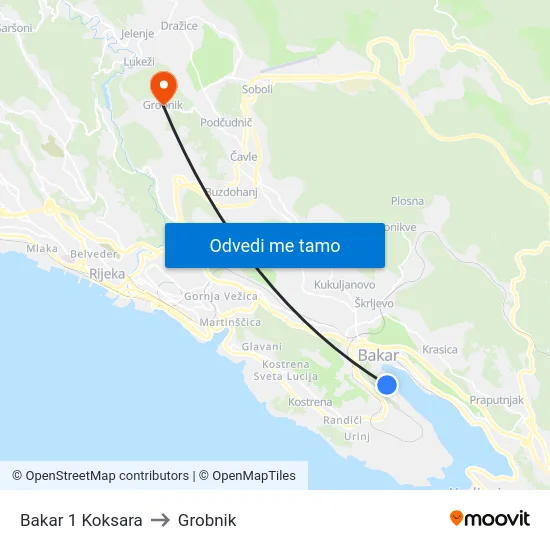 Bakar 1 Koksara to Grobnik map
