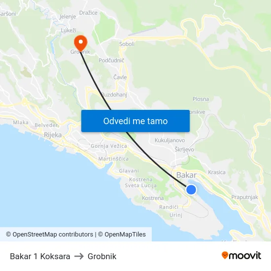 Bakar 1 Koksara to Grobnik map