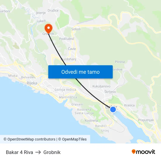 Bakar 4 Riva to Grobnik map
