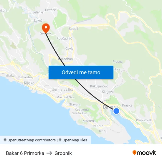 Bakar 6 Primorka to Grobnik map