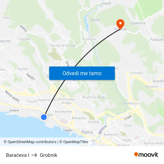 Baračeva I to Grobnik map