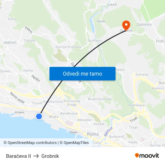 Baračeva II to Grobnik map