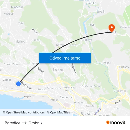 Baredice to Grobnik map