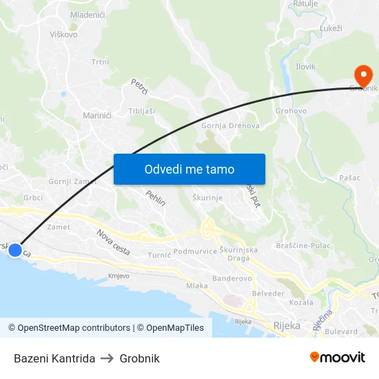 Bazeni Kantrida to Grobnik map