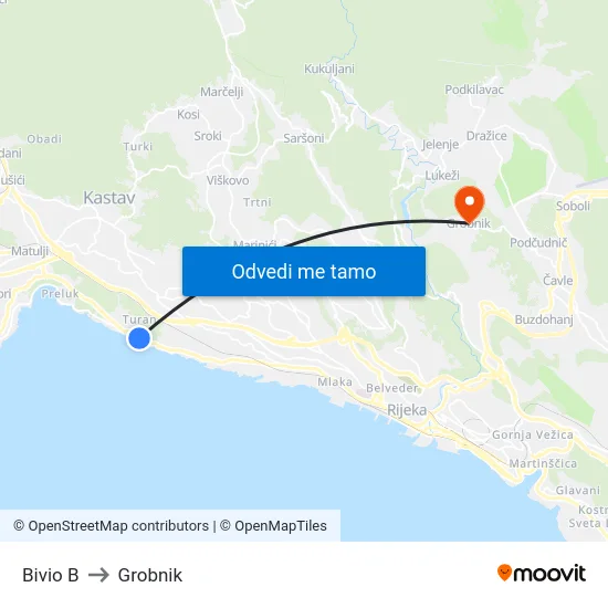 Bivio  B to Grobnik map