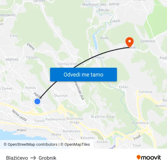 Blažićevo to Grobnik map