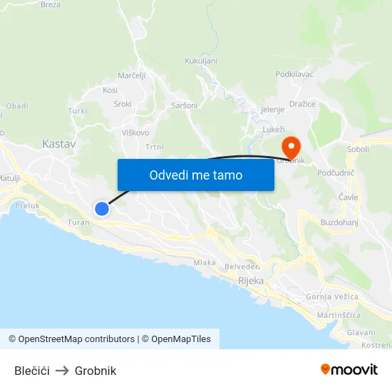 Blečići to Grobnik map