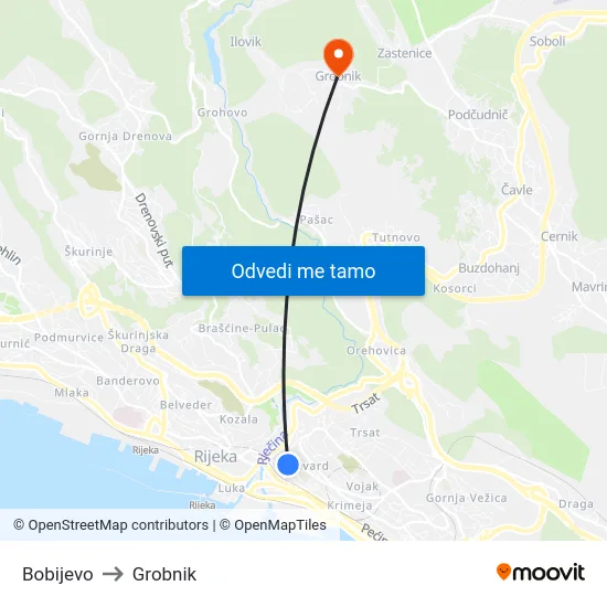 Bobijevo to Grobnik map