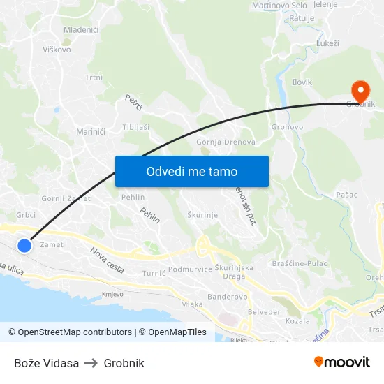 Bože Vidasa to Grobnik map