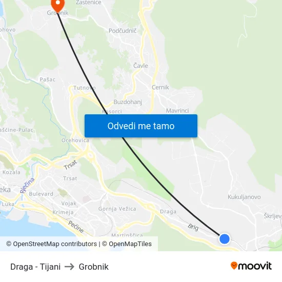 Draga - Tijani to Grobnik map