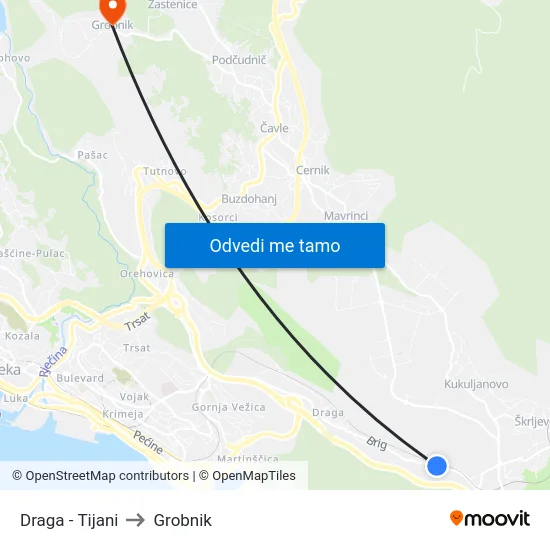 Draga - Tijani to Grobnik map