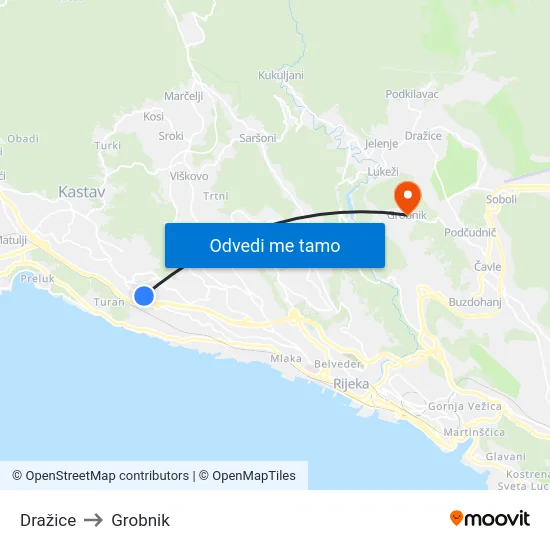 Dražice to Grobnik map