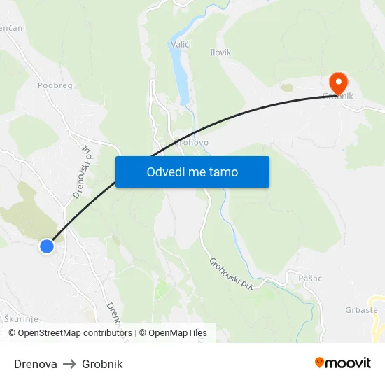 Drenova to Grobnik map