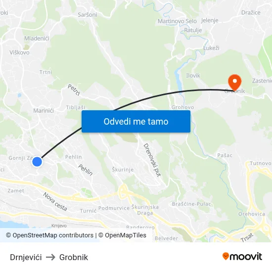 Drnjevići to Grobnik map