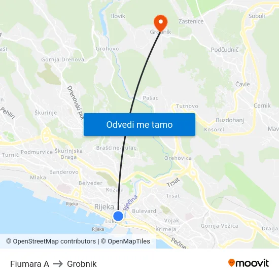 Fiumara A to Grobnik map
