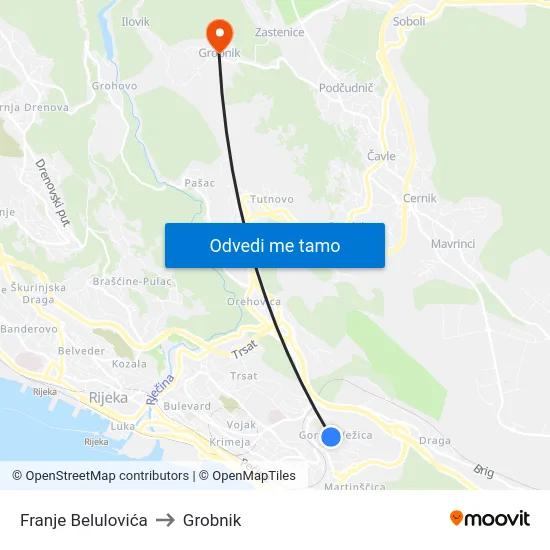 Franje Belulovića to Grobnik map