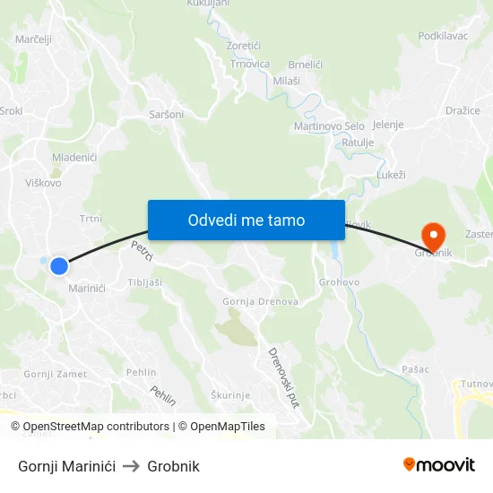 Gornji Marinići to Grobnik map
