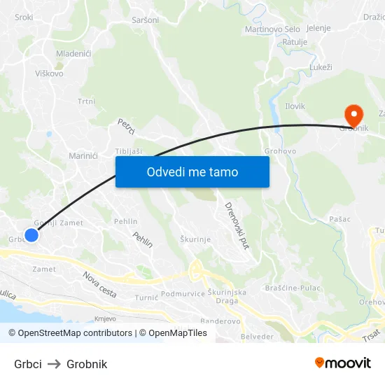 Grbci to Grobnik map