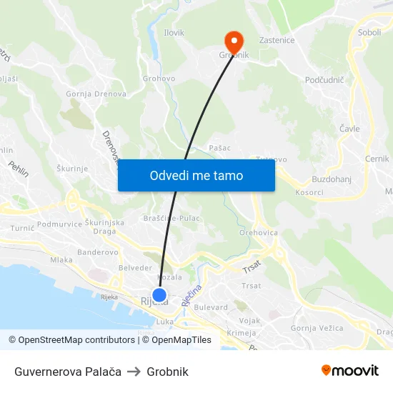 Guvernerova Palača to Grobnik map
