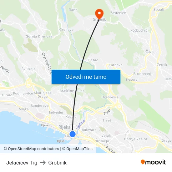 Jelačićev Trg to Grobnik map