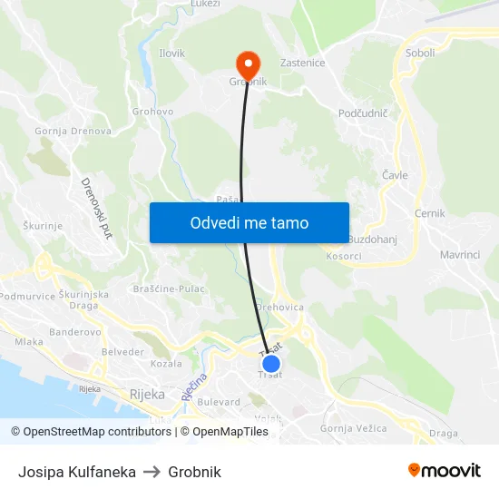 Josipa Kulfaneka to Grobnik map