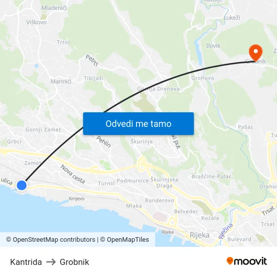 Kantrida to Grobnik map