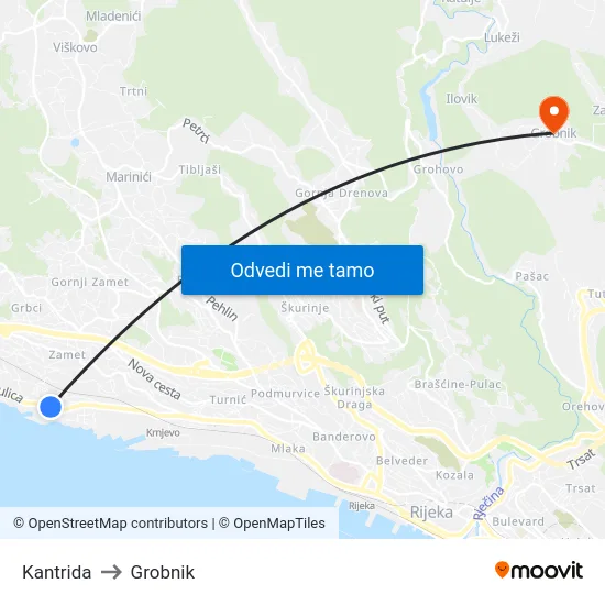 Kantrida to Grobnik map
