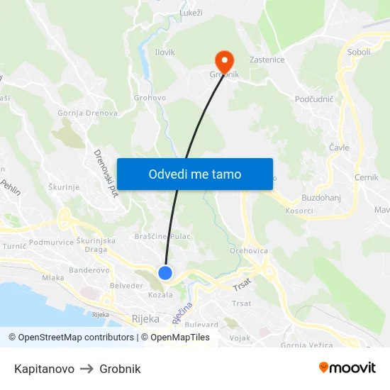 Kapitanovo to Grobnik map