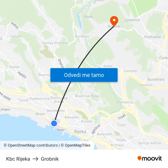 Kbc Rijeka to Grobnik map