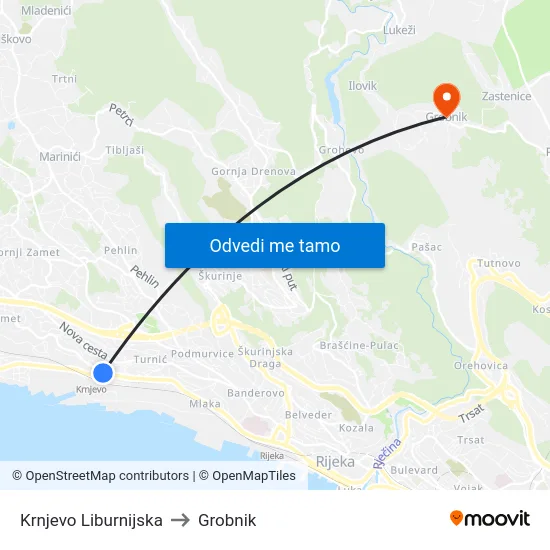 Krnjevo Liburnijska to Grobnik map
