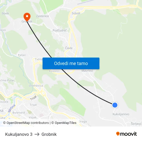 Kukuljanovo 3 to Grobnik map