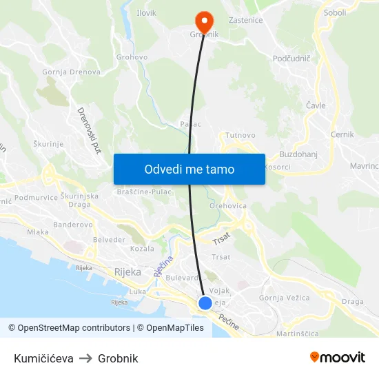 Kumičićeva to Grobnik map